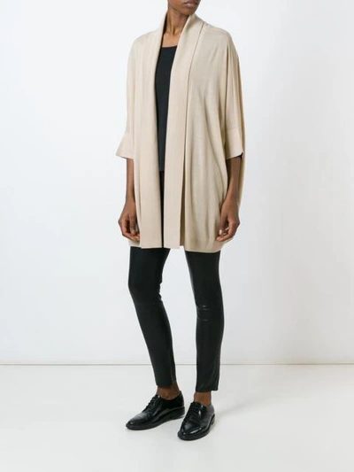 Shop Ralph Lauren Fold Quarter Sleeve Draped Cardigan Coat - Neutrals