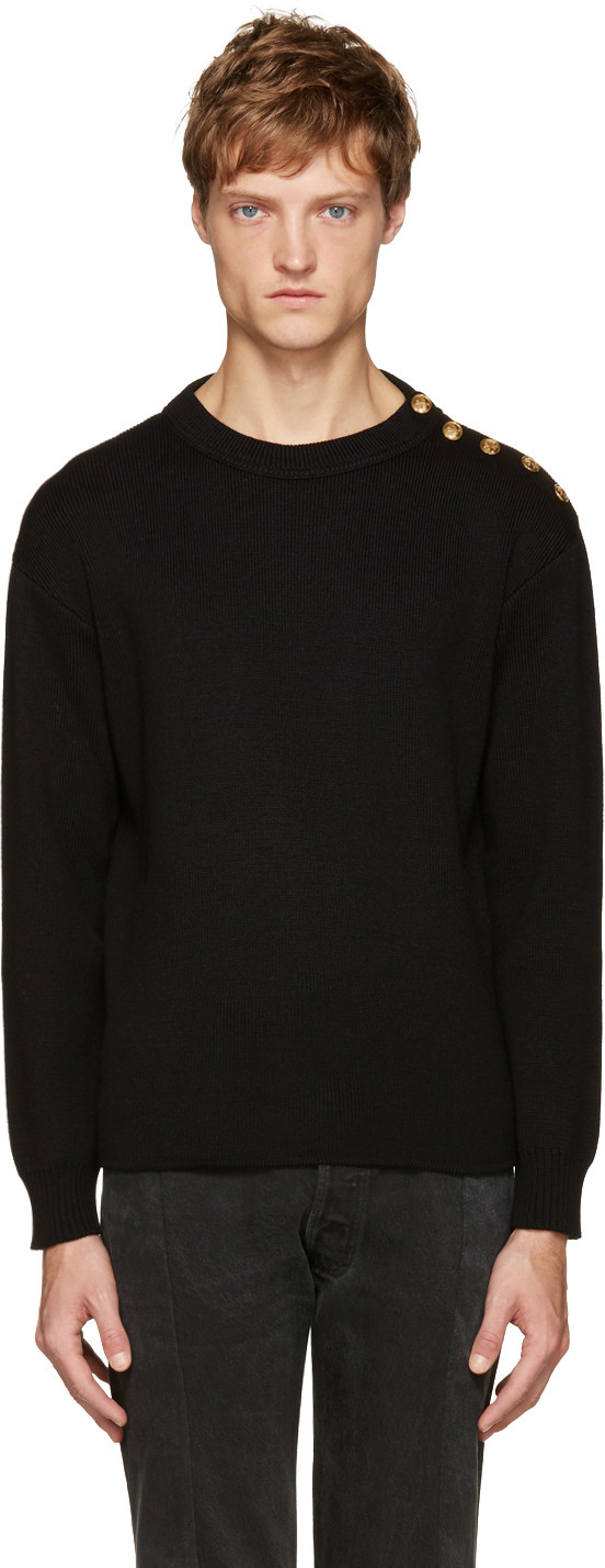 Saint Laurent Ribbed Cotton And Wool-blend Sweater In Black | ModeSens