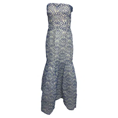 Oscar De La Renta Couture Strapless Gown In Blue Silk In Blue