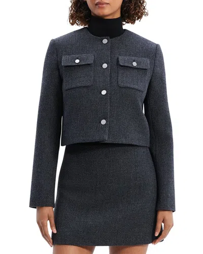 Theory Cardigan Jacket In Tweed In Grey