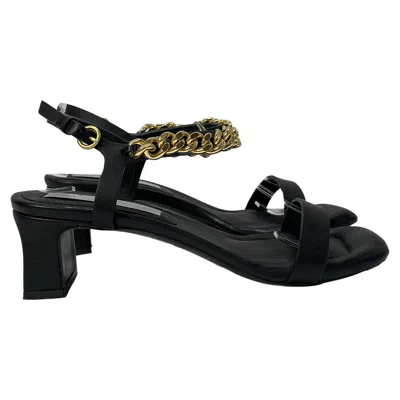 Stella Mccartney Falabella Chain Slingback Sandal Heels In Black Leather In Black