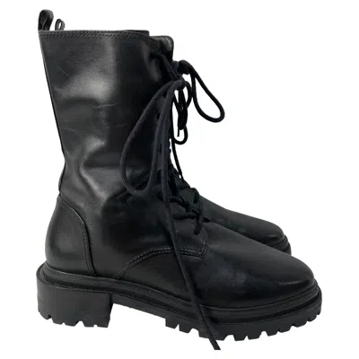 Porte & Paire Lace-up Ankle Combat Boots In Black Leather In Black
