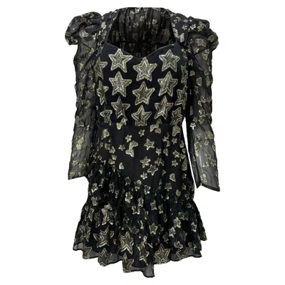 Loveshackfancy Star-embroidered Detail Mini Long Sleeve Dress In Black Polyester In Black