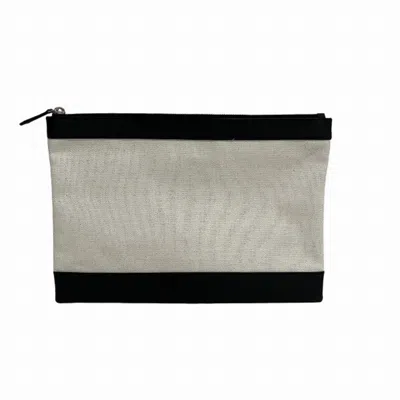 Pre-owned Balenciaga Black Ivory Canvas Leather Clutch Bag () In Black, Ivory