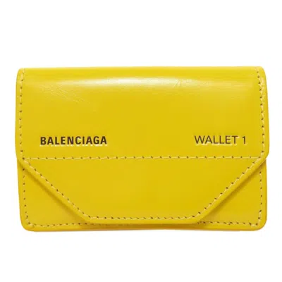 Pre-owned Balenciaga Yellow Leather Wallet (tri-fold) ()