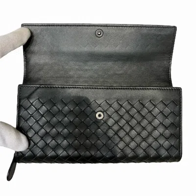 Pre-owned Bottega Veneta Black Leather Long Wallet (bi-fold) ()