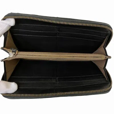 Pre-owned Bottega Veneta Intrecciato Black Leather Long Wallet (bi-fold) ()