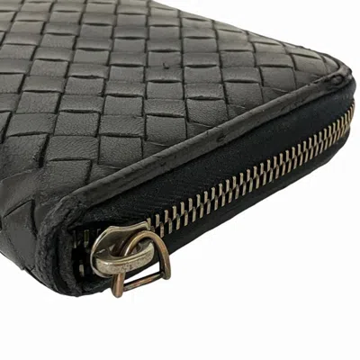 Pre-owned Bottega Veneta Intrecciato Black Leather Long Wallet (bi-fold) ()