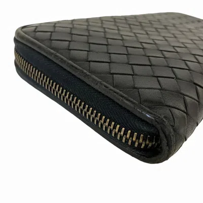 Pre-owned Bottega Veneta Intrecciato Black Leather Long Wallet (bi-fold) ()