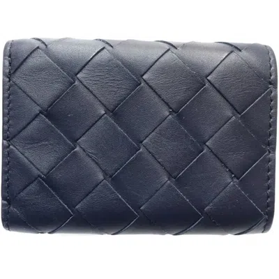 Pre-owned Bottega Veneta Intrecciato Navy Yellow Intrecciato Wallet (tri-fold) () In Navy, Yellow