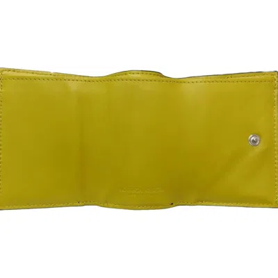 Pre-owned Bottega Veneta Intrecciato Navy Yellow Intrecciato Wallet (tri-fold) () In Navy, Yellow