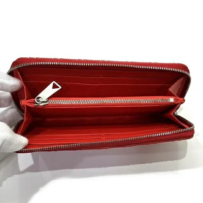 Pre-owned Bottega Veneta Intrecciato Red Color Elastane Cotton Polyester Long Wallet (bi-fold) ()