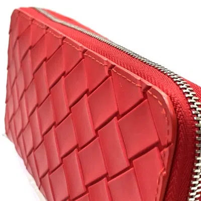 Pre-owned Bottega Veneta Intrecciato Red Color Elastane Cotton Polyester Long Wallet (bi-fold) ()