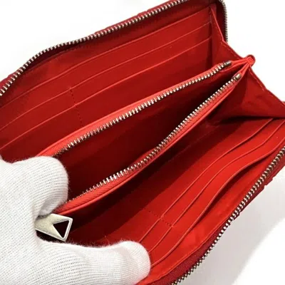 Pre-owned Bottega Veneta Intrecciato Red Color Elastane Cotton Polyester Long Wallet (bi-fold) ()