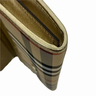 Pre-owned Burberry Beige Gold Leather Canvas Long Wallet (bi-fold) () In Beige, Gold