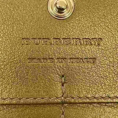 Pre-owned Burberry Beige Gold Leather Canvas Long Wallet (bi-fold) () In Beige, Gold