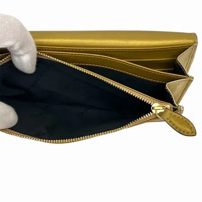 Pre-owned Burberry Beige Gold Leather Canvas Long Wallet (bi-fold) () In Beige, Gold