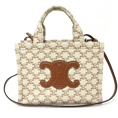 Pre-owned Celine Beige Brown Canvas Leather Tote Bag () In Beige, Brown