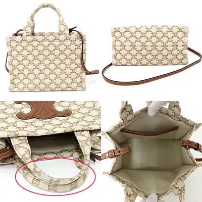 Pre-owned Celine Beige Brown Canvas Leather Tote Bag () In Beige, Brown