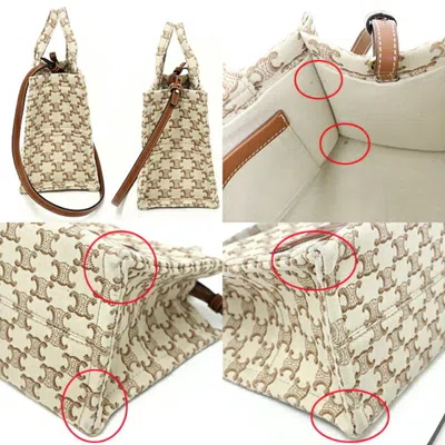 Pre-owned Celine Beige Brown Canvas Leather Tote Bag () In Beige, Brown
