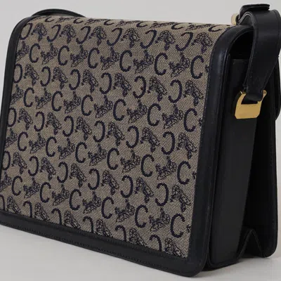 Pre-owned Celine Beige Navy Canvas Leather Shoulder Bag () In Beige, Navy