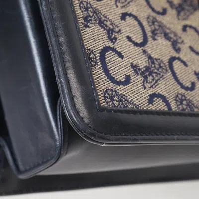 Pre-owned Celine Beige Navy Canvas Leather Shoulder Bag () In Beige, Navy