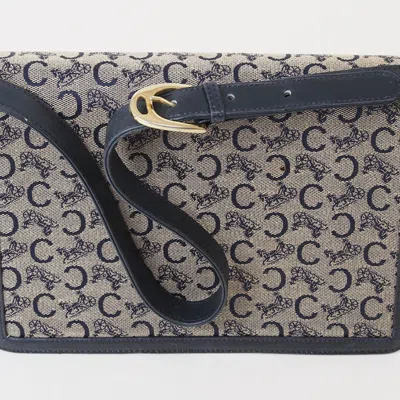 Pre-owned Celine Beige Navy Canvas Leather Shoulder Bag () In Beige, Navy