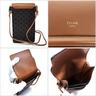 Pre-owned Celine Black Brown Canvas Leather Pochette Pouch Shoulder Bag () In Black, Brown
