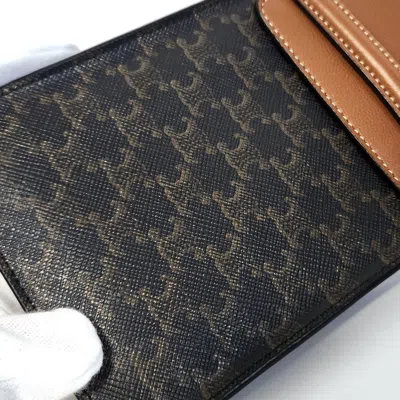 Pre-owned Celine Black Brown Canvas Leather Pochette Pouch Shoulder Bag () In Black, Brown