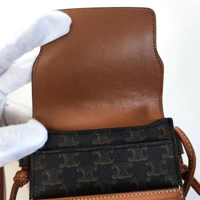 Pre-owned Celine Black Brown Canvas Leather Pochette Pouch Shoulder Bag () In Black, Brown