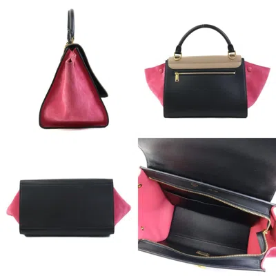 Pre-owned Celine Black Brown Pink Leather Suede Handbag Shoulder Bag () In Black, Brown, Pink