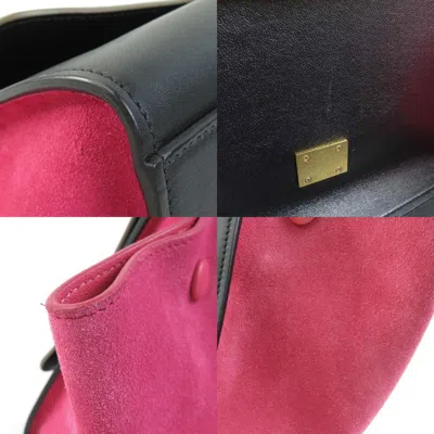 Pre-owned Celine Black Brown Pink Leather Suede Handbag Shoulder Bag () In Black, Brown, Pink