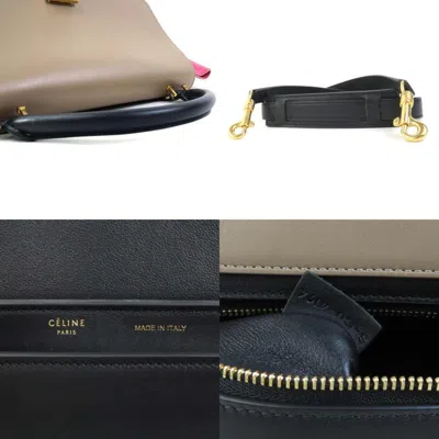 Pre-owned Celine Black Brown Pink Leather Suede Handbag Shoulder Bag () In Black, Brown, Pink