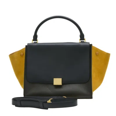 Pre-owned Celine Black Navy Yellow Leather Suede Shoulder Bag () In Black, Navy, Yellow