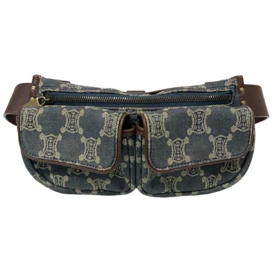 Pre-owned Celine Blue Brown Denim Leather Fanny Pack Sling Bag () In Blue, Brown