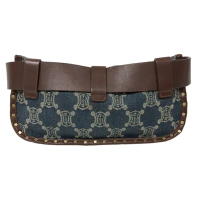 Pre-owned Celine Blue Brown Denim Leather Fanny Pack Sling Bag () In Blue, Brown