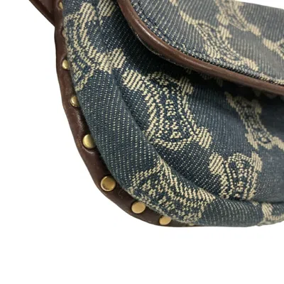 Pre-owned Celine Blue Brown Denim Leather Fanny Pack Sling Bag () In Blue, Brown