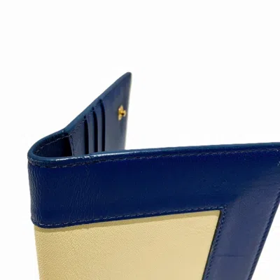 Pre-owned Celine Blue White Leather Long Bill Wallet (bi-fold) () In Blue, White
