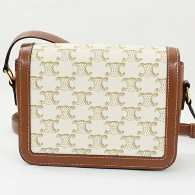 Pre-owned Celine Brown White Canvas Leather Shoulder Bag () In Brown, White