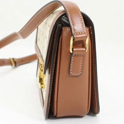 Pre-owned Celine Brown White Canvas Leather Shoulder Bag () In Brown, White