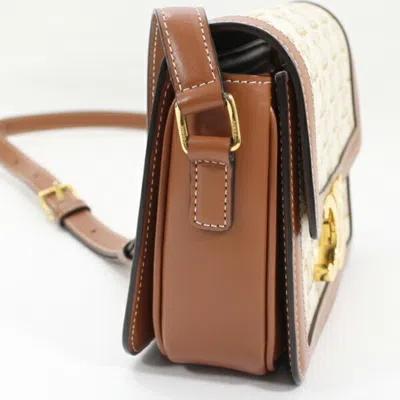 Pre-owned Celine Brown White Canvas Leather Shoulder Bag () In Brown, White