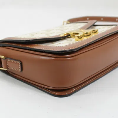 Pre-owned Celine Brown White Canvas Leather Shoulder Bag () In Brown, White