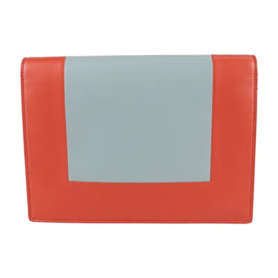 Pre-owned Celine Gray Red Color Leather Clutch Bag Shoulder Bag () In Gray, Red Color