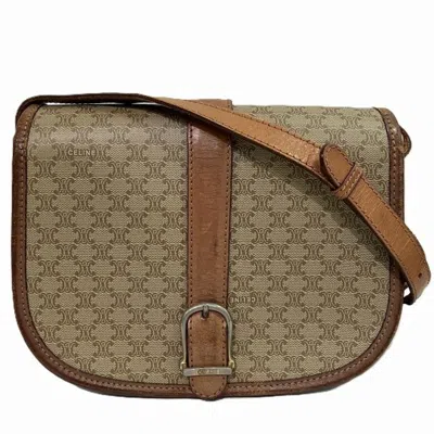 Pre-owned Celine Macadam Beige Brown Pvc Leather Shoulder Bag () In Beige, Brown