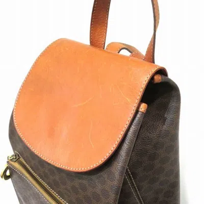 Pre-owned Celine Macadam Brown Coated Canvas Leather Backpack ()
