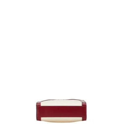 Pre-owned Celine Red Color White Canvas Leather Handbag Shoulder Bag () In Red Color, White