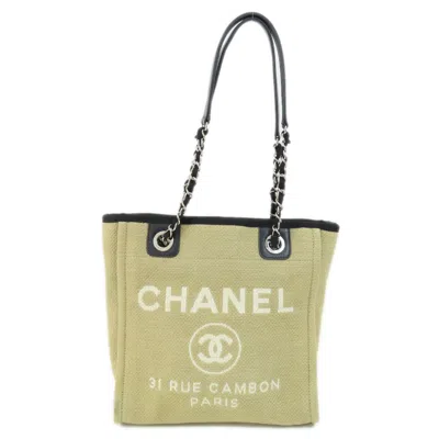 Pre-owned Chanel Beige Black Canvas Tote Bag () In Beige, Black