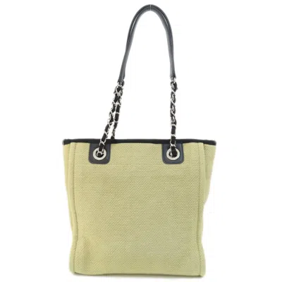 Pre-owned Chanel Beige Black Canvas Tote Bag () In Beige, Black