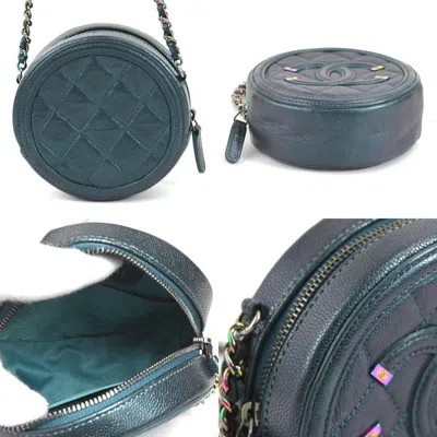 Pre-owned Chanel Aurora (spangles) Metallic Dark Green Caviar Leather Metal Shoulder Bag () In Aurora (spangles), Metallic Dark Green