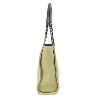 Pre-owned Chanel Beige Black Canvas Tote Bag () In Beige, Black
